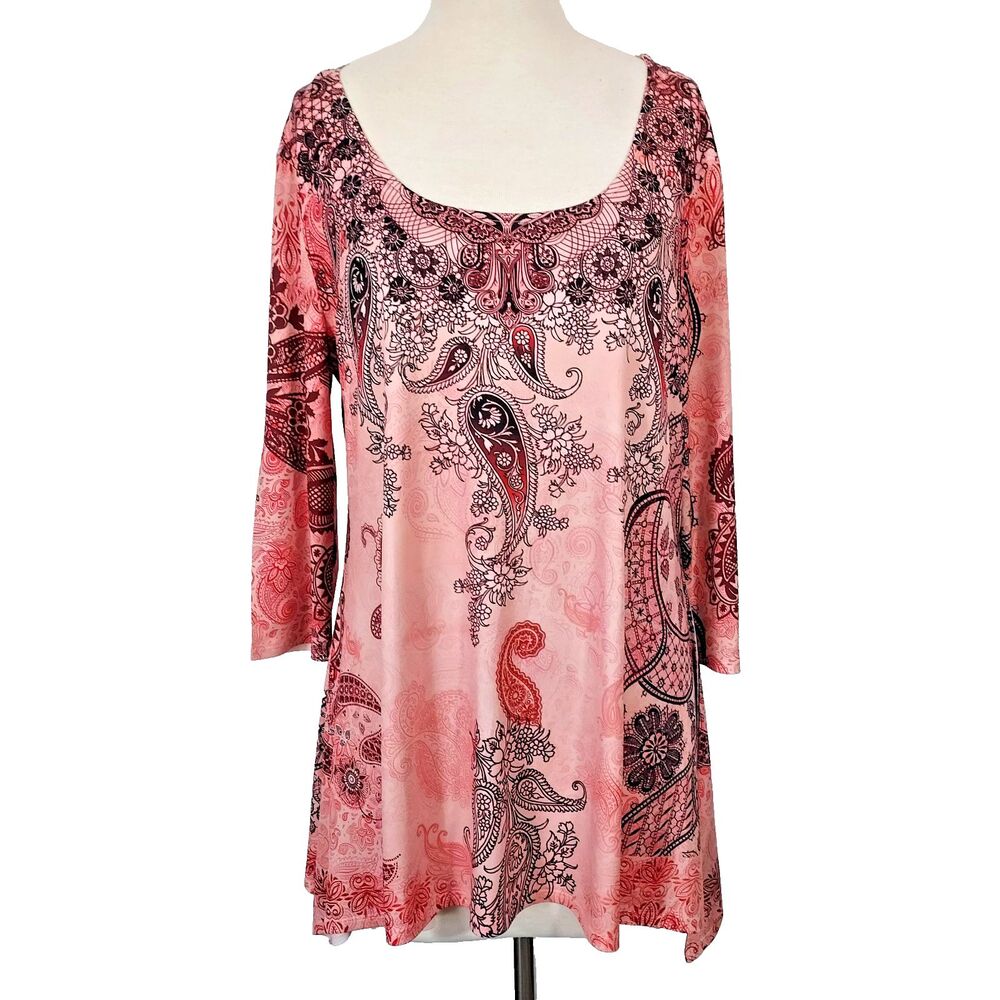 G Collection Blouse Women Plus Size 1X  Romantic Stretch Scoop Neck Tunic Top